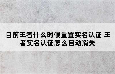 目前王者什么时候重置实名认证 王者实名认证怎么自动消失